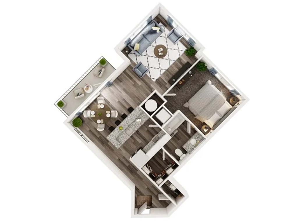 Floor Plan - 1 Bed 1 Bath Corner B