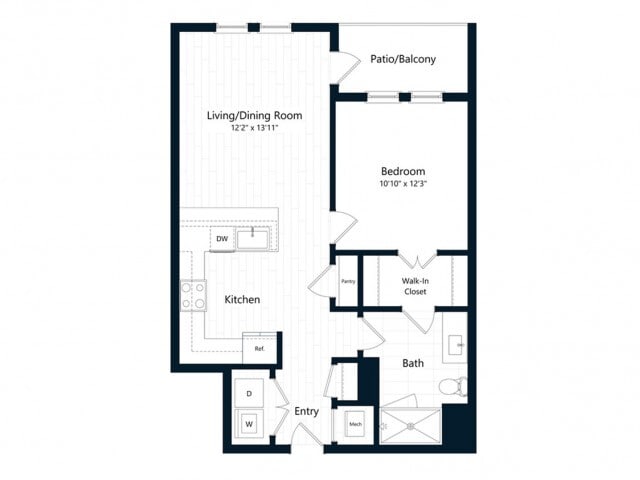 Floor Plan - One Bedroom One Bath (712 SF)