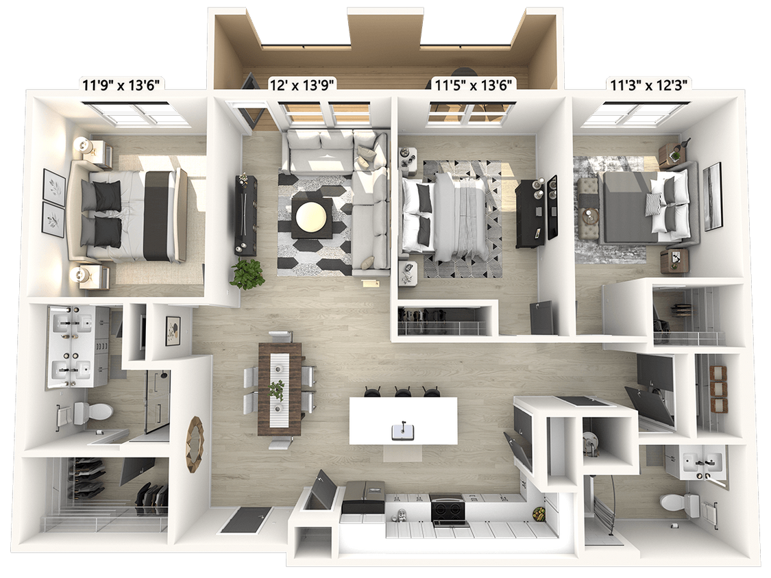 Floor Plan - D12 - 3 Bedroom 2 Bathroom