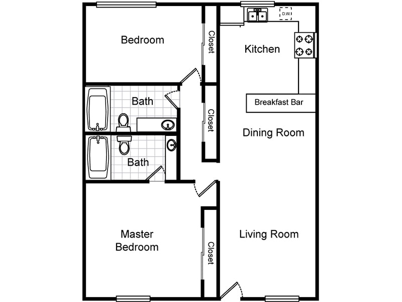 Floor Plan - 2 Bedroom 2 Bathroom (Northside)