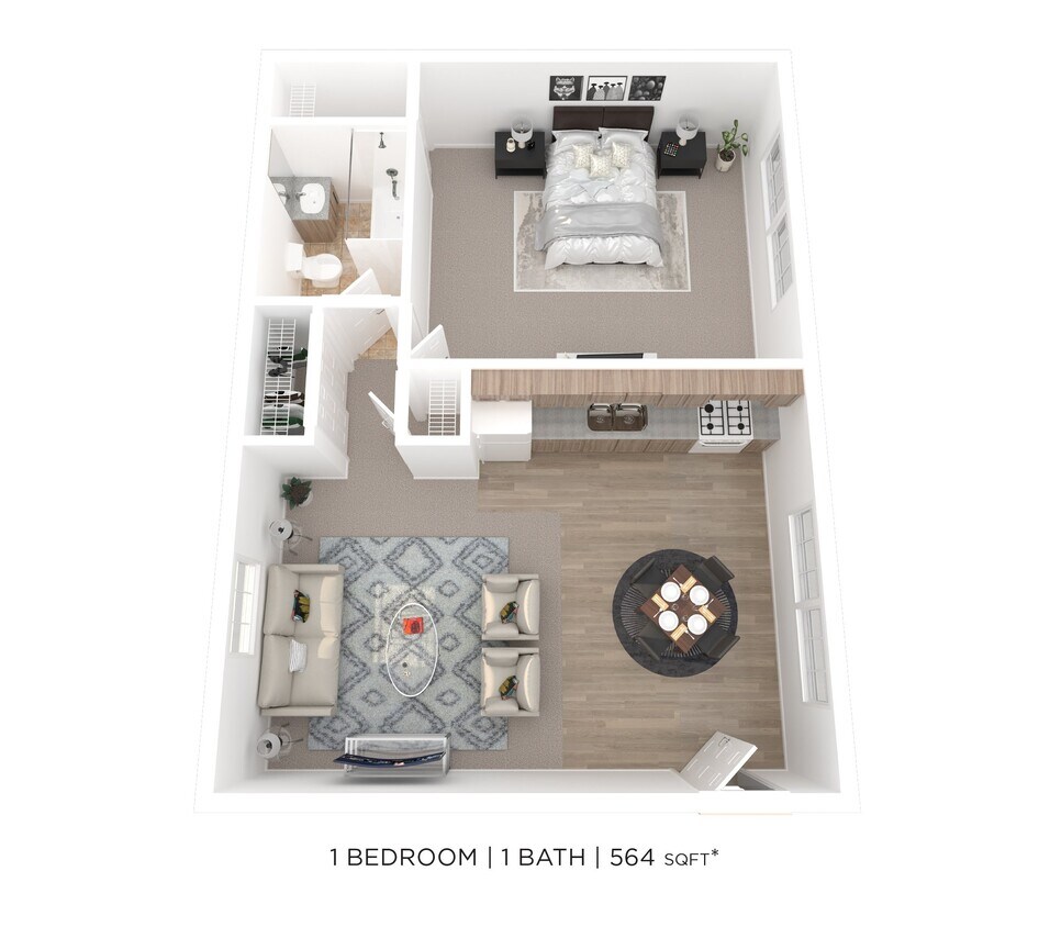 Floor Plan - One Bedroom - 564 sqft