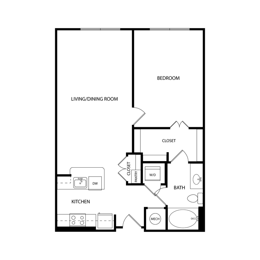 Floor Plan - 1 Bedroom, 1 Bath 778 SF KA3.2