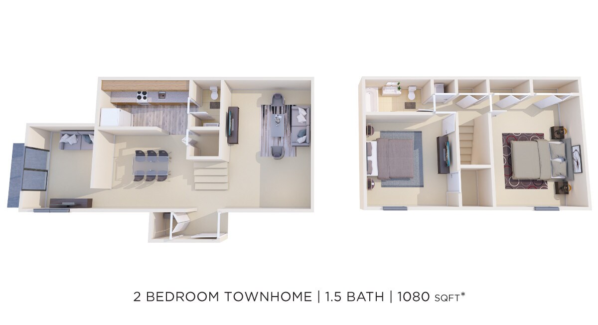 Floor Plan - Two Bedroom 1.5 Bath w/ Den Townhome 1,080 sqft