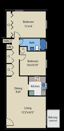 2BR/1BA - 2B/1B-L shape