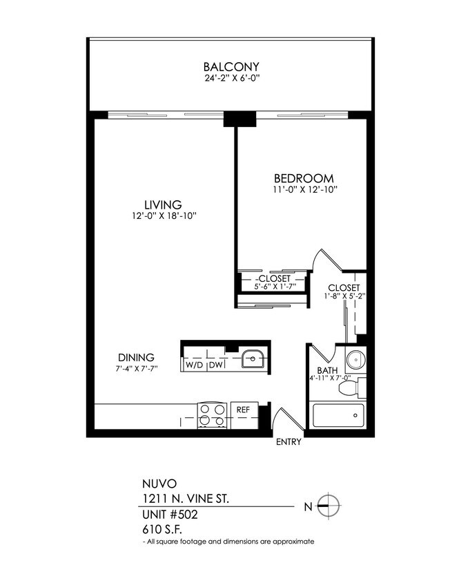 Floor Plan - 1 Bed  1 Bath