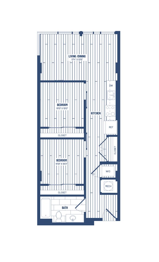 Floor Plan - 2 Bed/1 Bath Junior-HJR2Ad  x12/x18