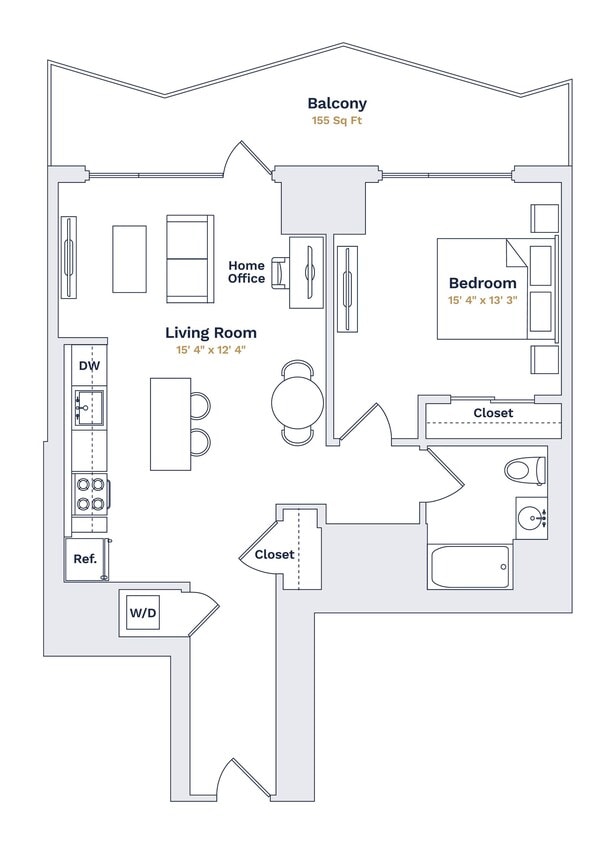 Floor Plan - BEACH - 1 Bedroom One Bathroom