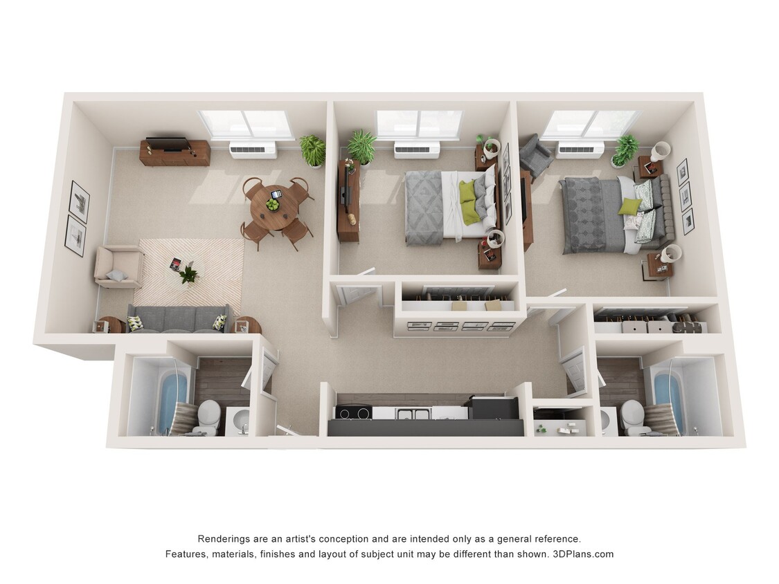 Floor Plan - 2 Bedroom, 2 BA - Central Q