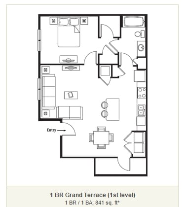 1 BR / 1 BA, 841 sq. ft - 1 BR Grand Terrace