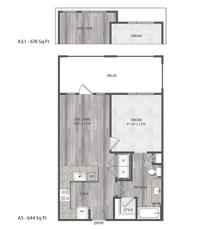 Encore Montrose - A3 - 1 Beds - 1 Baths - 644 Sq. ft. - A3