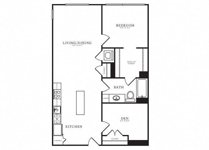 Floor Plan - 1 Bed/1 Bath Den-B14
