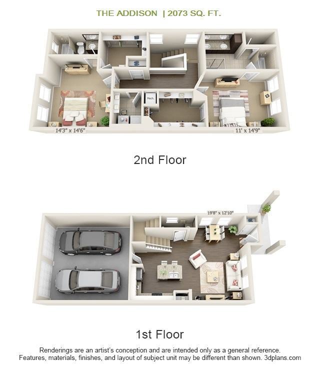 Floor Plan - Addison - 2 Story Townhome