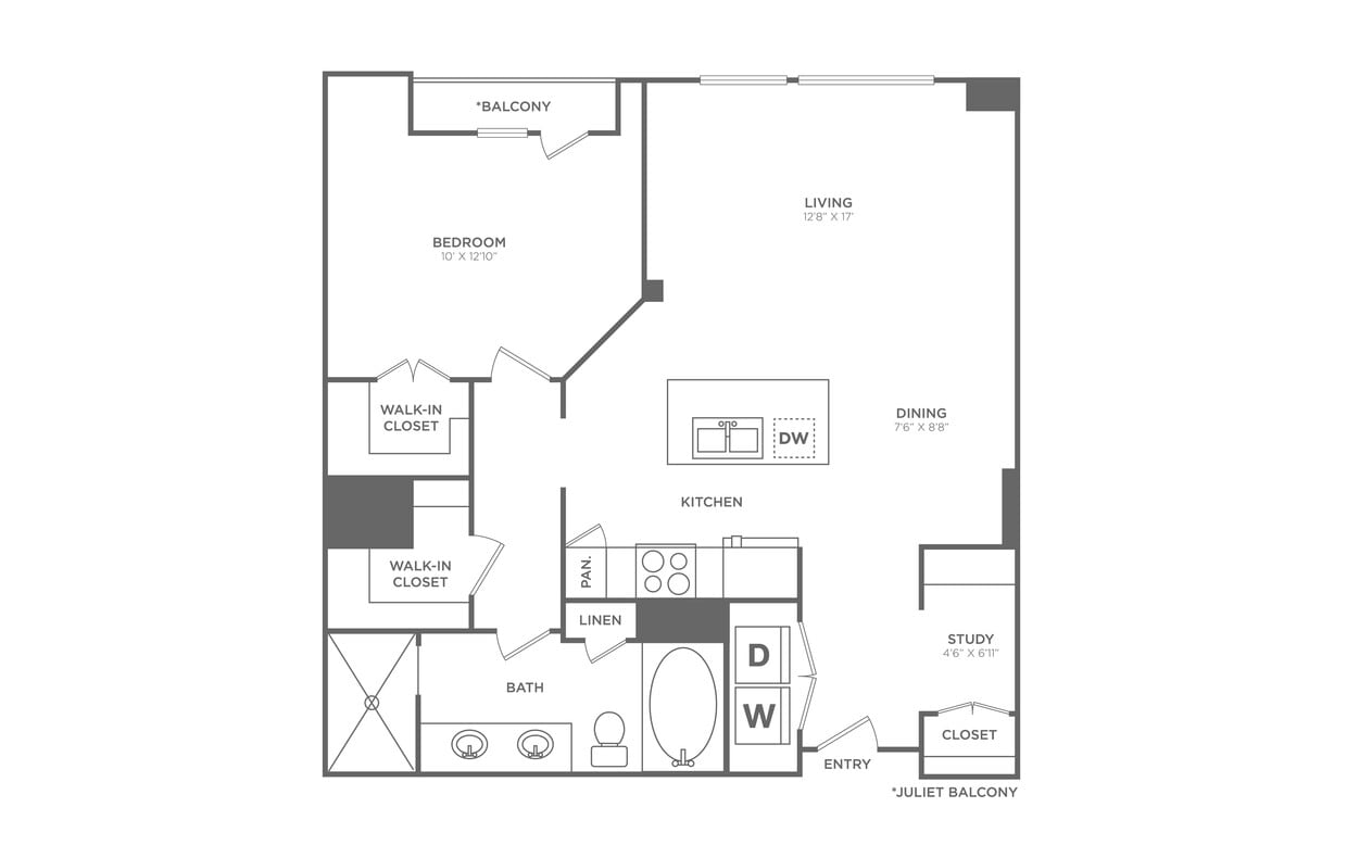 Floor Plan - 1 Bed/1 Bath - A19