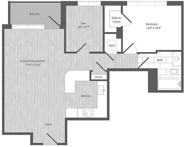 Floor Plan - 1 Bed 1 Bath Den - AD1