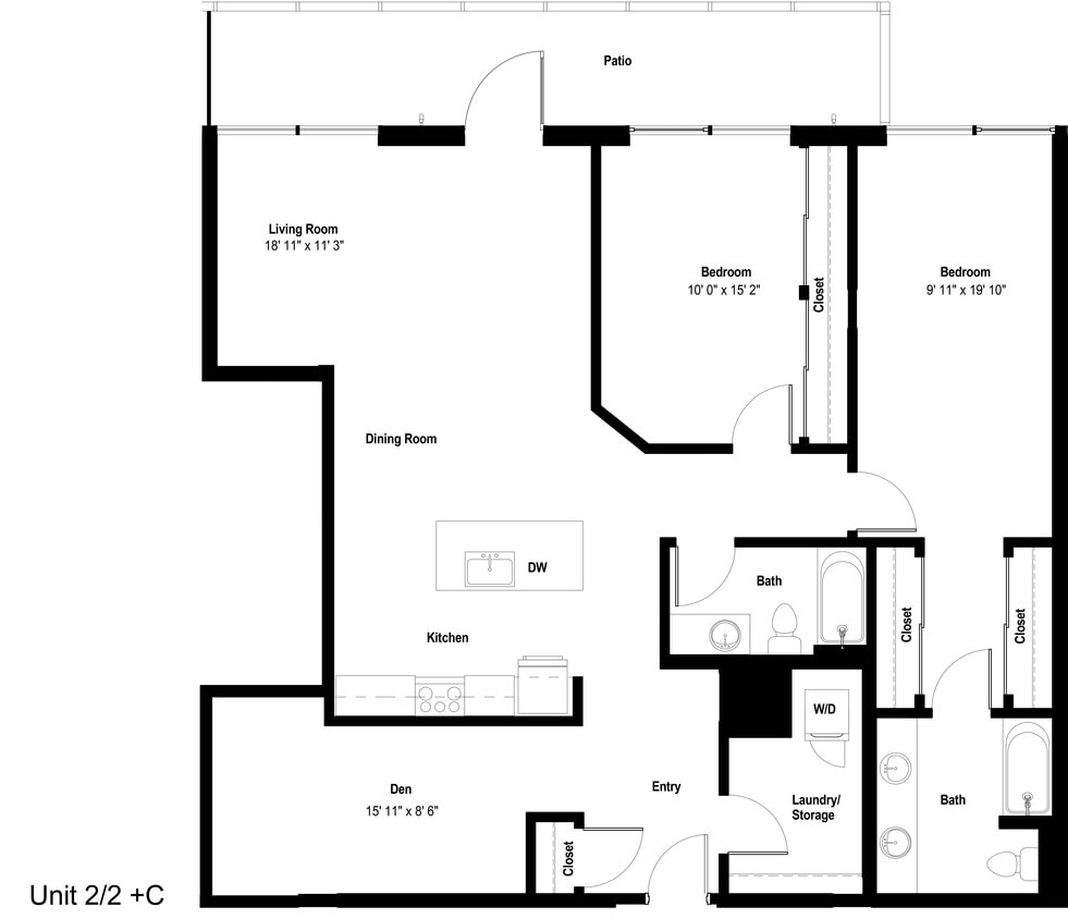 Floor Plan - 2x2 C Den PH
