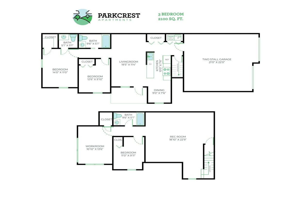 Floor Plan - 3 Bed, 2.5 Bath - 2,100 sq ft