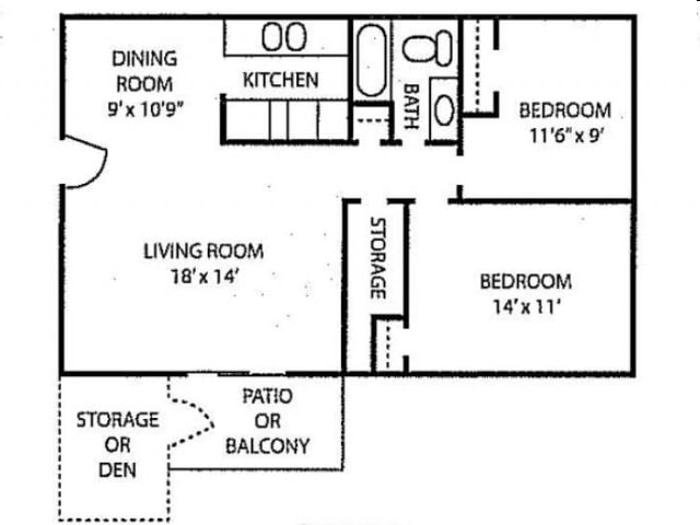 2BR/1BA - 2 Bed, 1 Bath - 1002 SF