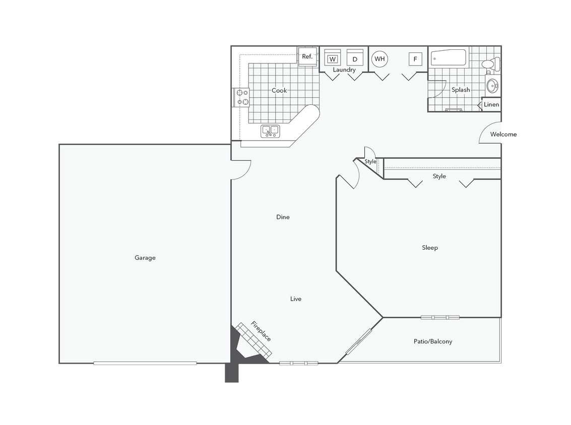 1 BR x 1 BA - A2 (Affordable 65) Floorplan - 1 BR x 1 BA - A2 (Affordable 65)