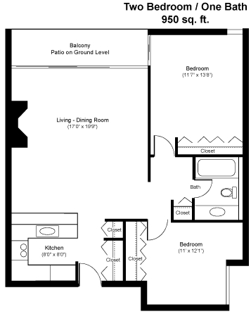2 bedroom Floor Plan - 2 Bdrm/1 Bath
