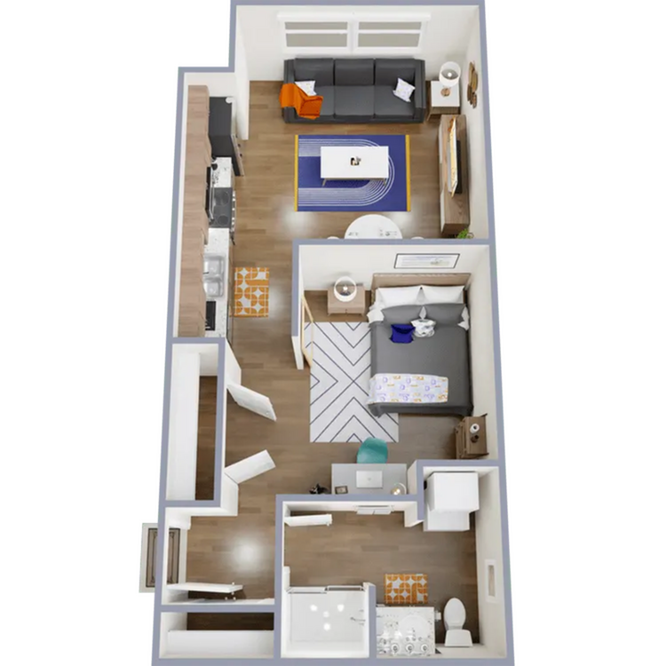 536 square foot studio apartment - S1