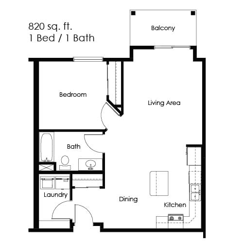 Floor Plan - 1 Bed / 1 Bath 820 sq ft 2nd/3rd Floor