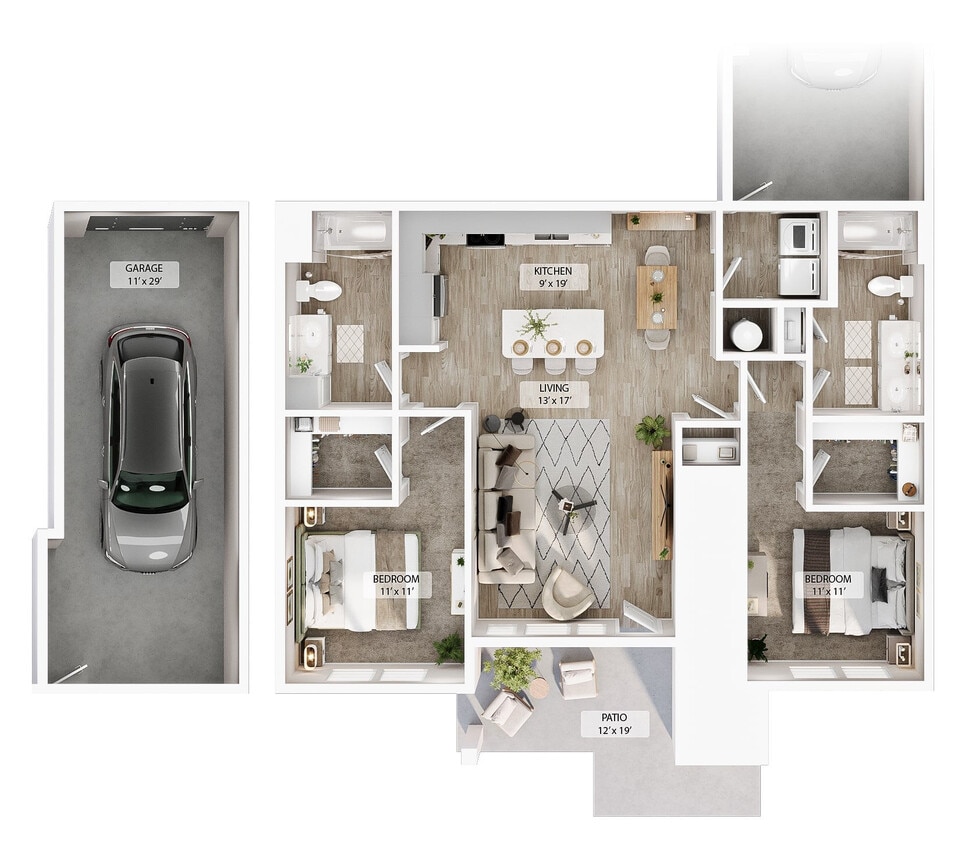 Floor Plan - 2 BR Grand Courtyard Garage