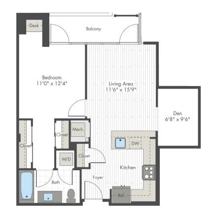 Floor Plan - 1 Bed/1 Bath-I