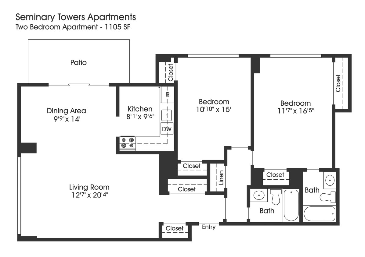 Floor Plan - 2BR 2BA (1105sf)
