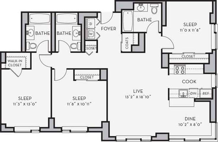 Floor Plan - 3 Bedroom 3 Bath- CE01