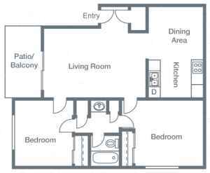 Floor Plan - 2 Bedrooms, 1 Bathroom B