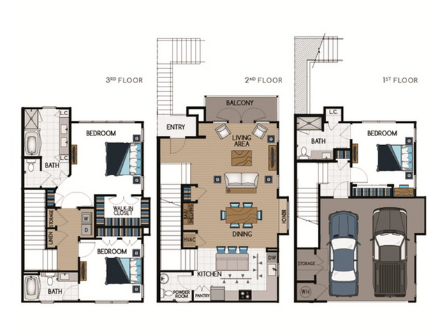 C3TH Floorplan - 3 Bed, 3.5 Bath Townhome