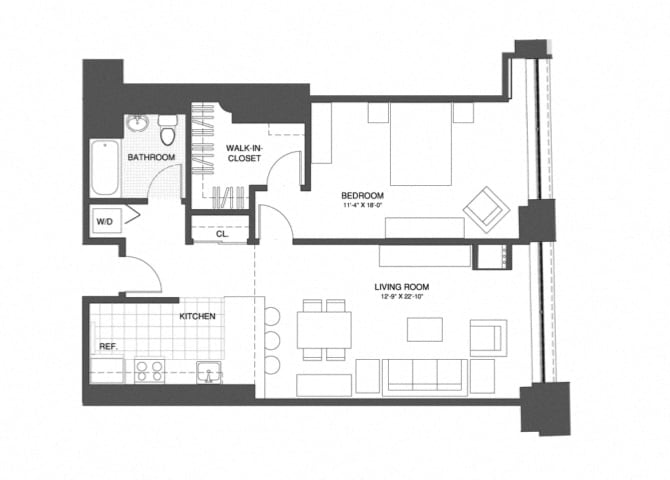 Floor Plan - 1 Bed/1 Bath