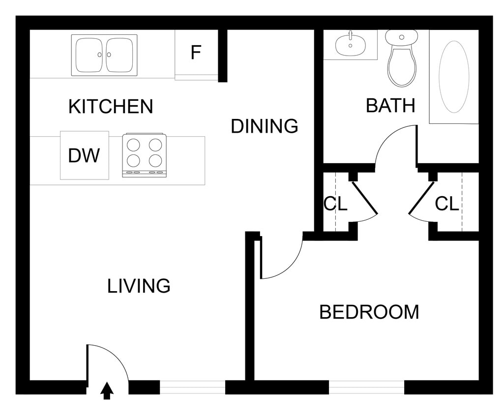 Floor Plan - ONE BEDROOM ONE BATH A2
