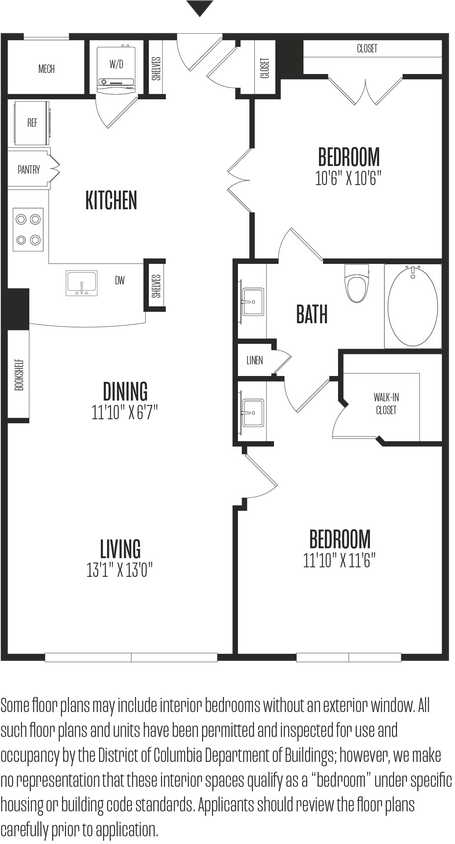 Floor Plan - 2 Bed/1 Bath-2B