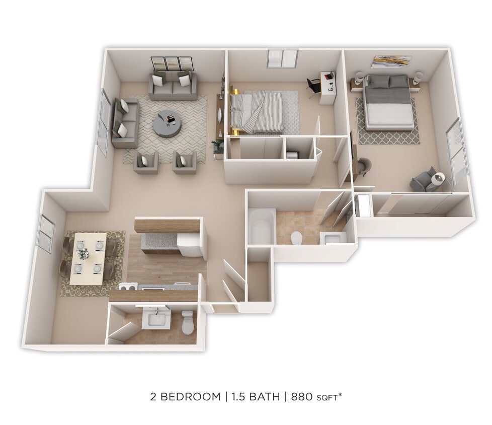 Floor Plan - Two Bedroom 1.5 Bath