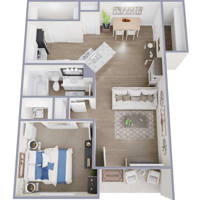 Floor Plan - A2 - 1 Bedroom 1 Bath