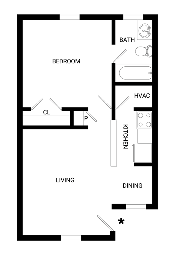 Floor Plan - The Luna - Cozy One Bedroom Townhome