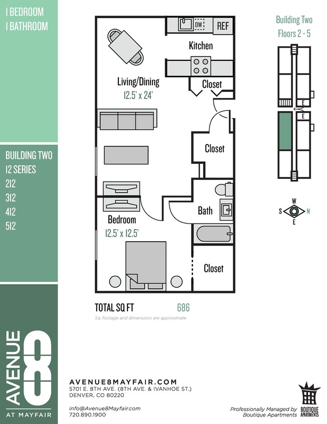 Floor Plan - 12 Series 1 Bedroom / 1 Bath