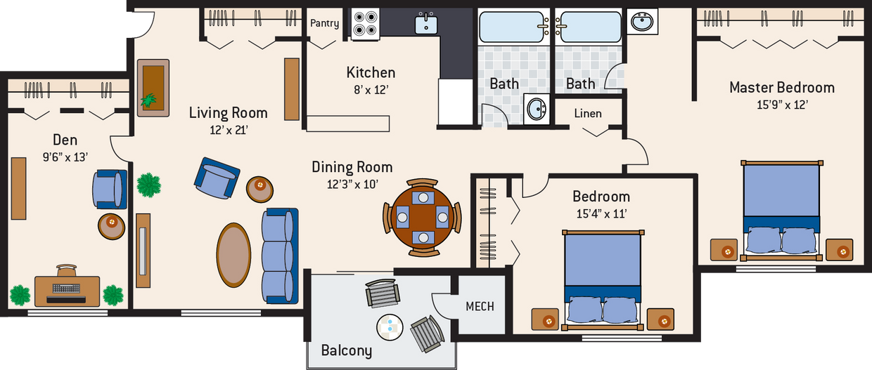Floor Plan - 2 Bedroom 2 Bath with Den