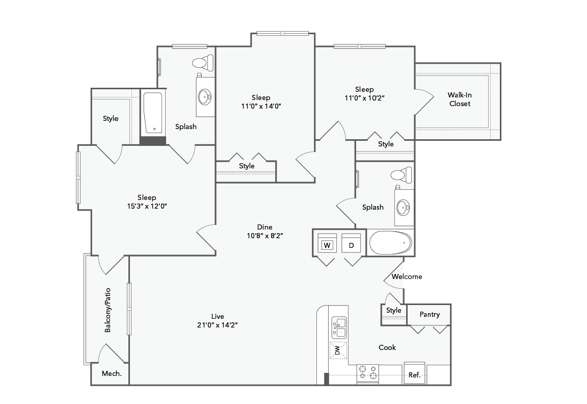 Concord 3 Bed x 2 Bath Floorplan - Concord