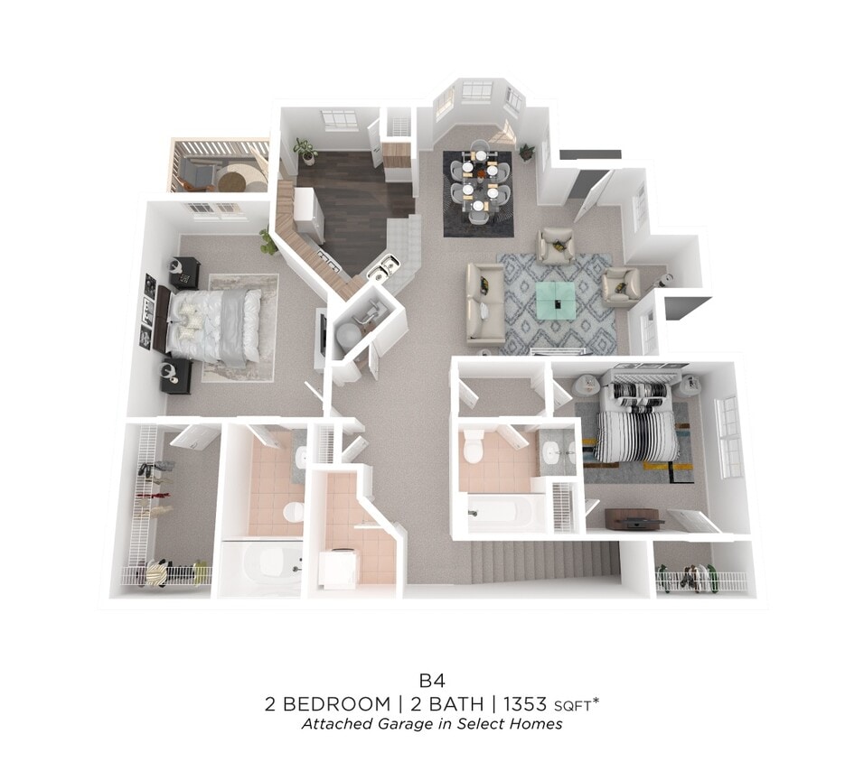 Floor Plan - Two Bedroom 2 Bath - 1,353 sqft