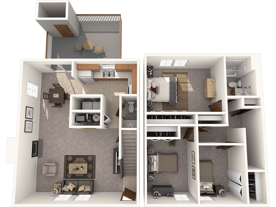 Floor Plan - Three Bedroom Townhome