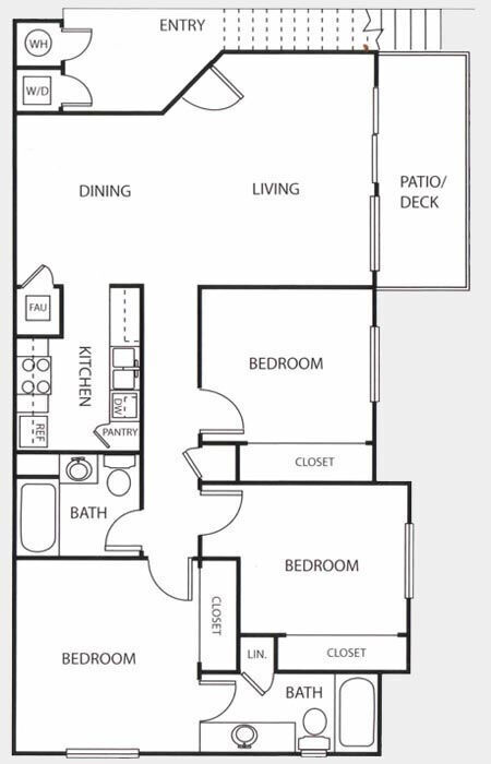 Floor Plan - 3x2 1100sf