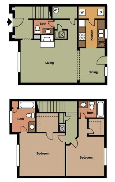 Floor Plan - Two Bedroom/2.5 Baths