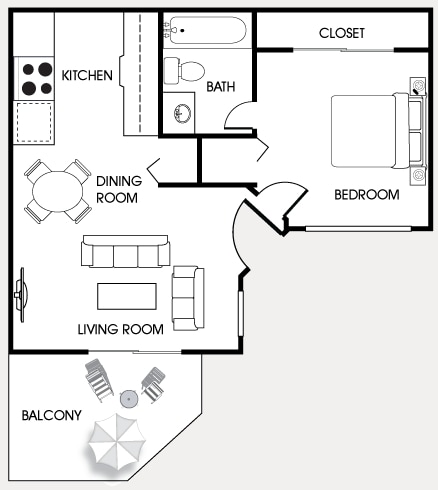 1BR/1BA - 1 Bedroom x 1 Bath