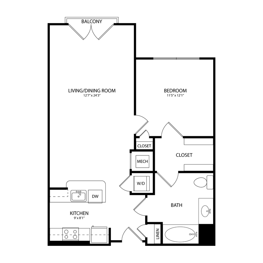 Floor Plan - 1 Bedroom, 1 Bath 761 SF A3.5