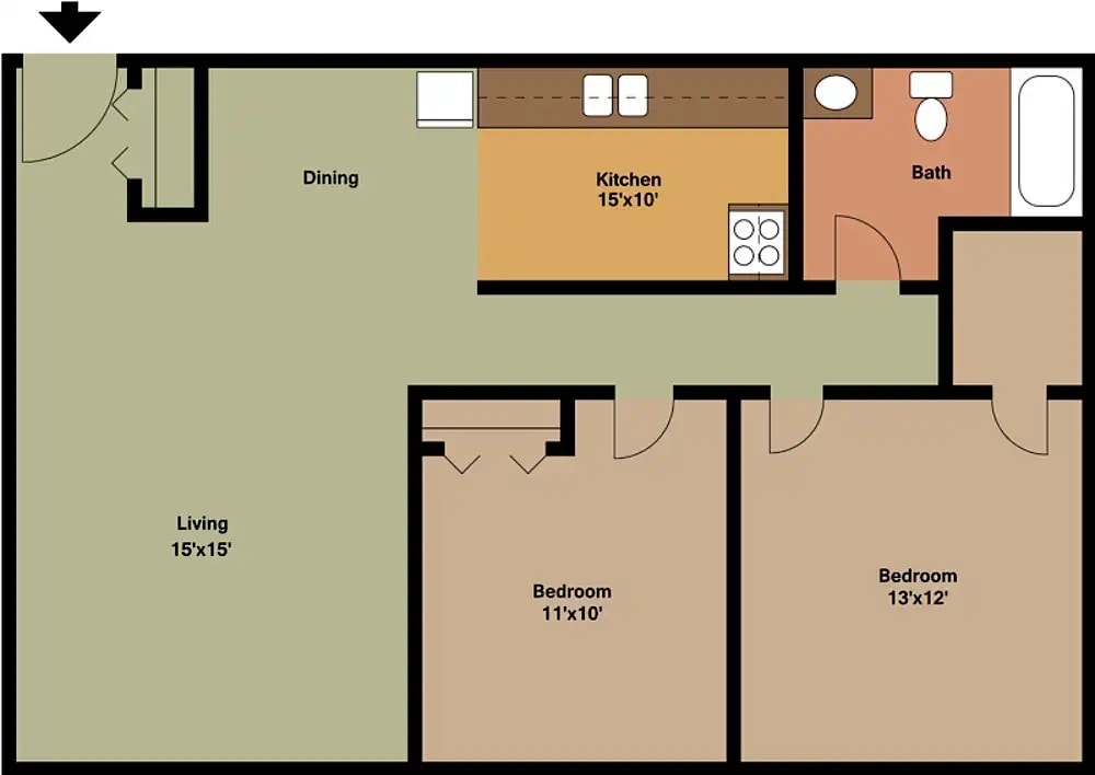 Floor Plan - 2bed/ 1 bath