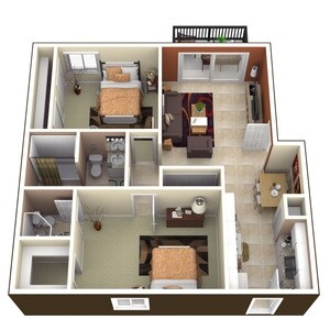 2BR/2BA - 2 Bedroom, 2 Bathroom