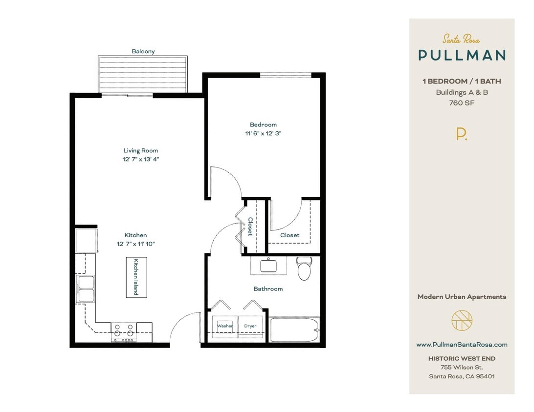 1BR Floorplan - 1 Bedroom 1 Bathroom L