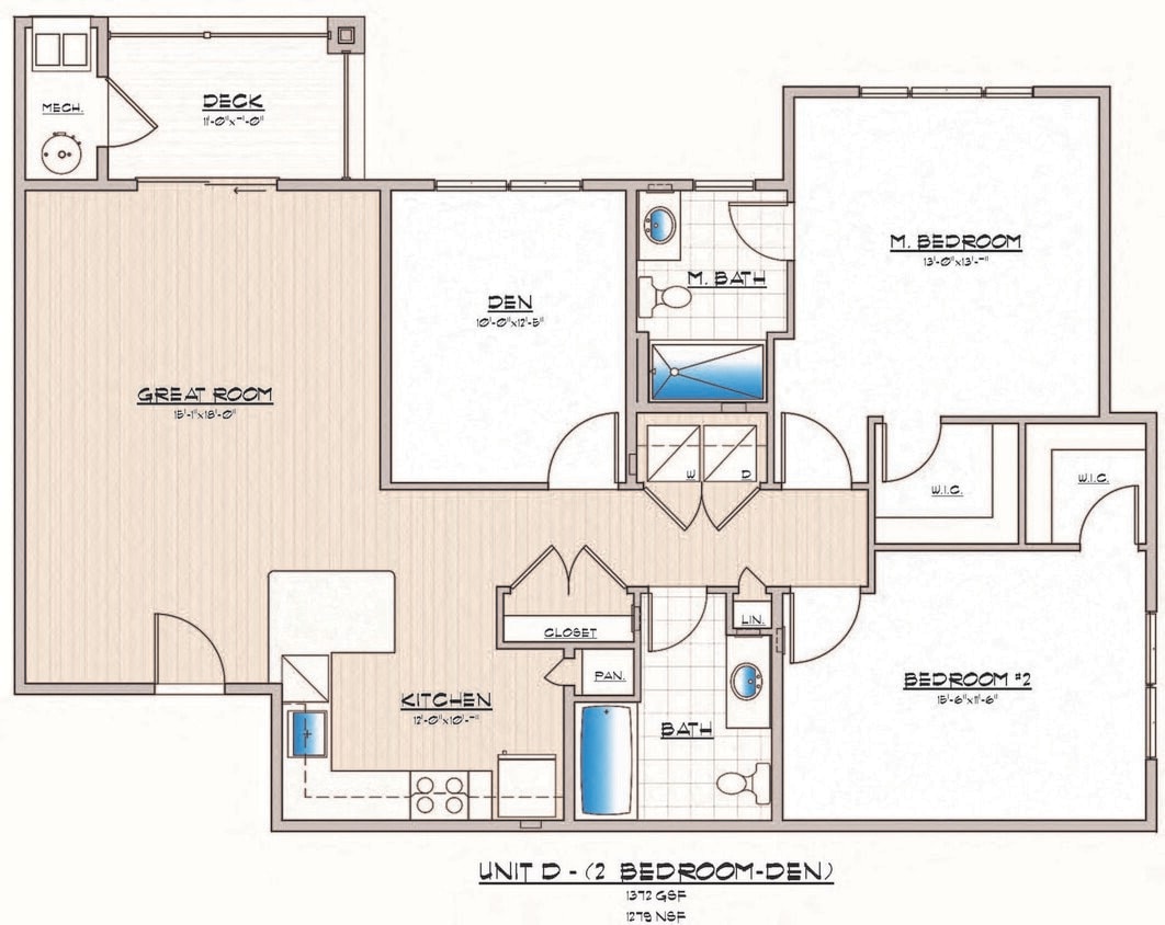 Explore this contemporary apartment layout designed for modern living. - 2 Bedroom 2 Bathroom with Den